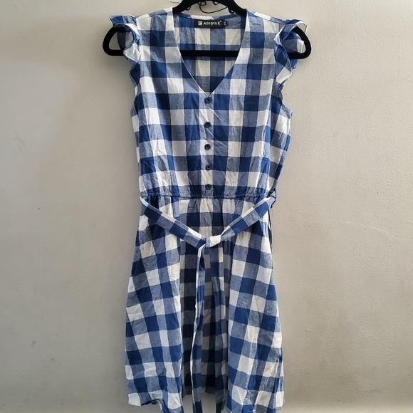 Allegra K Blue Plaid Short Summer Dress XS - Picture 1 of 10